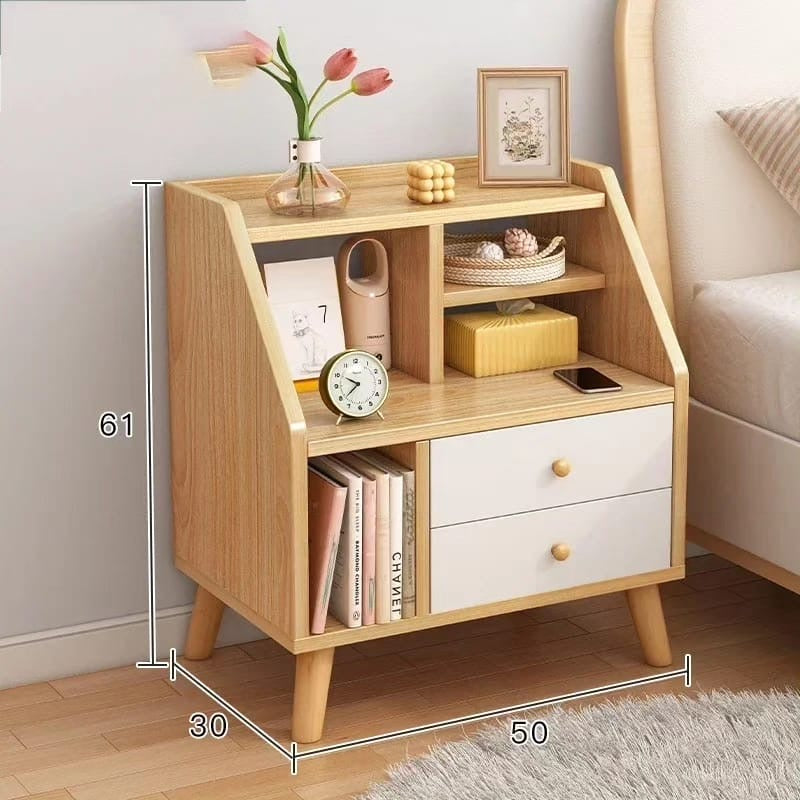 Bedside table with compartment and two drawers