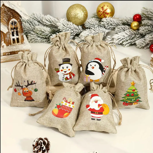 Jute Linen Drawstring Christmas Gift Bag