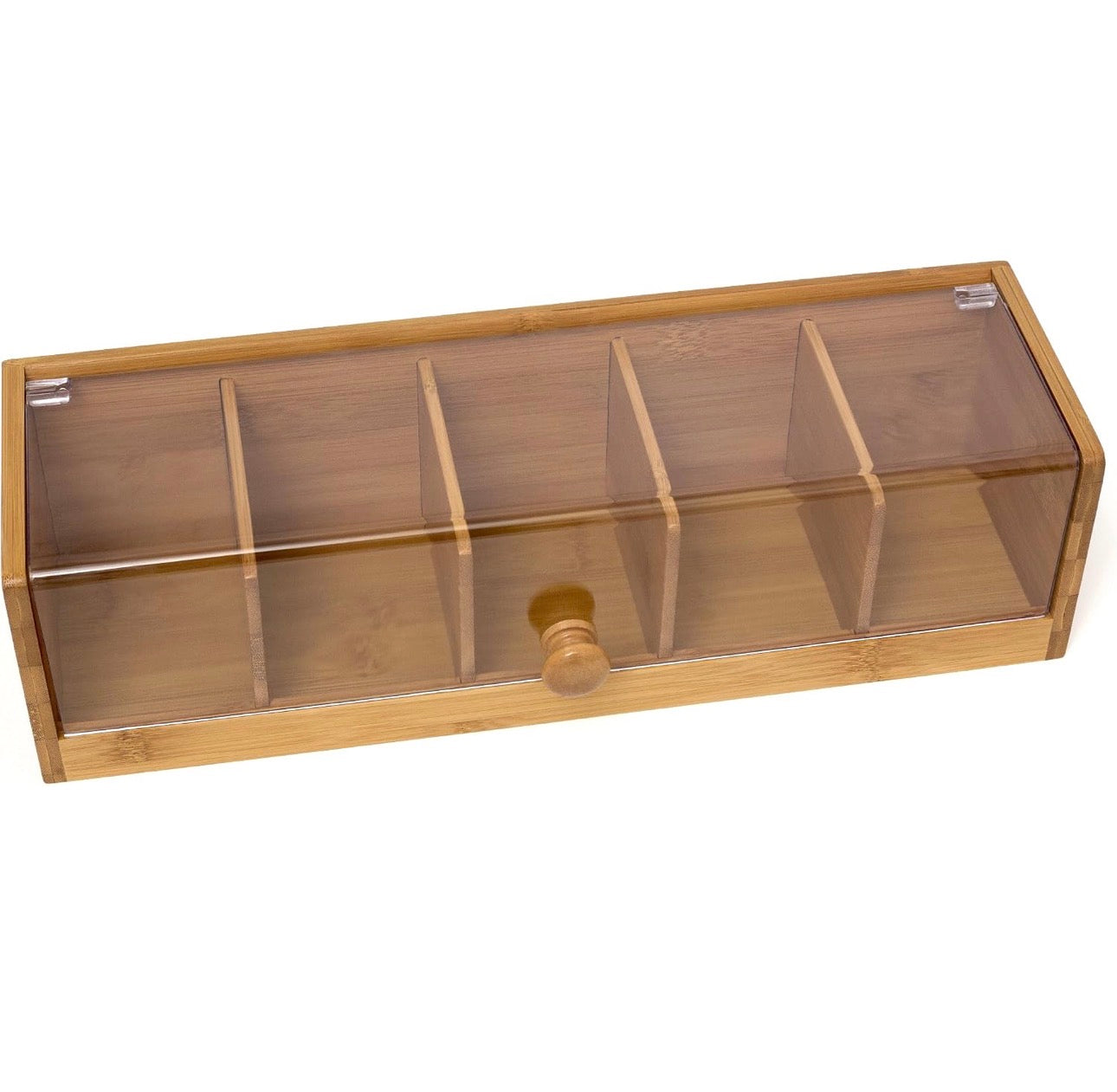 5 slot bamboo teabag organizer with acrylic lid