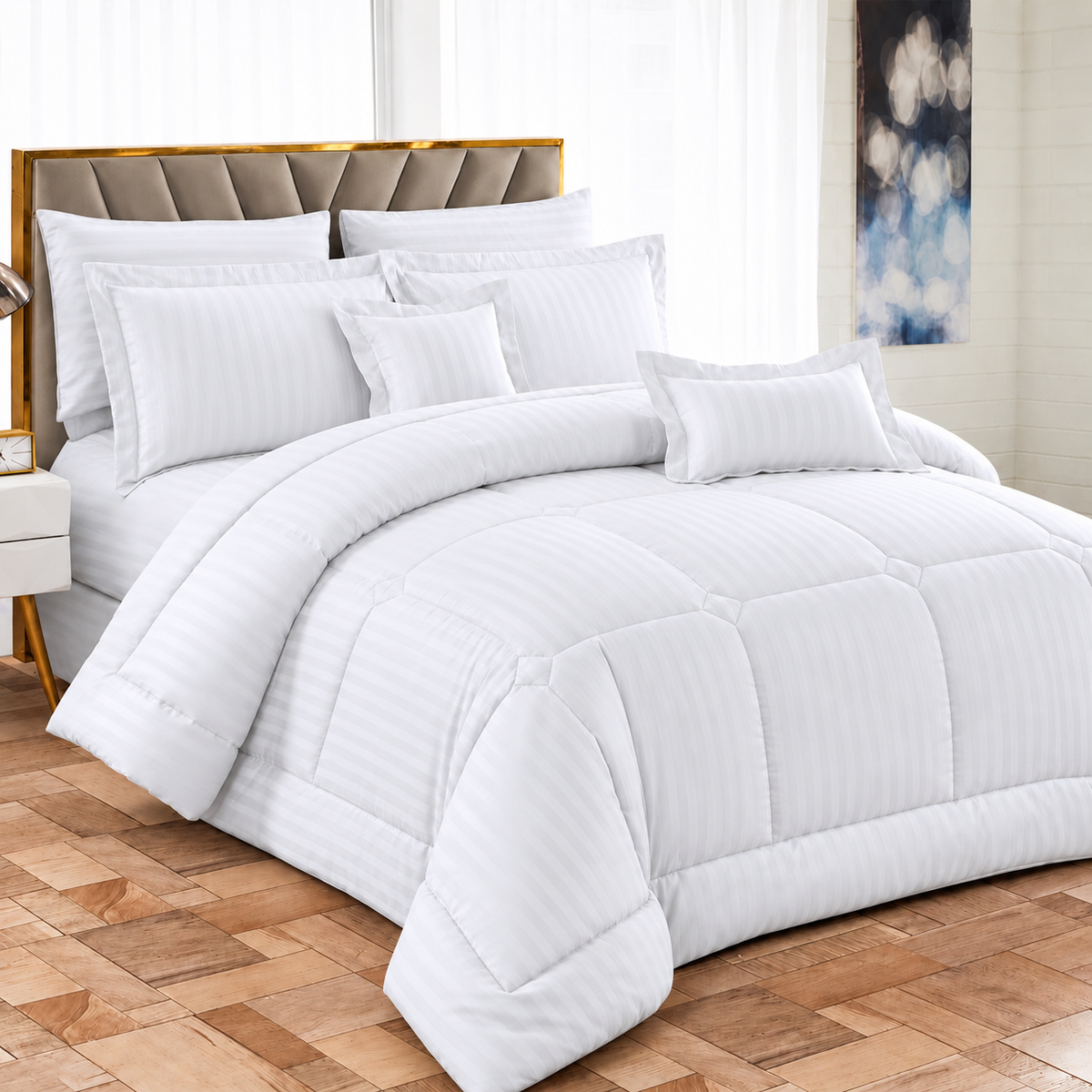 EXTRA KING STRIPED BINDED DUVET SET