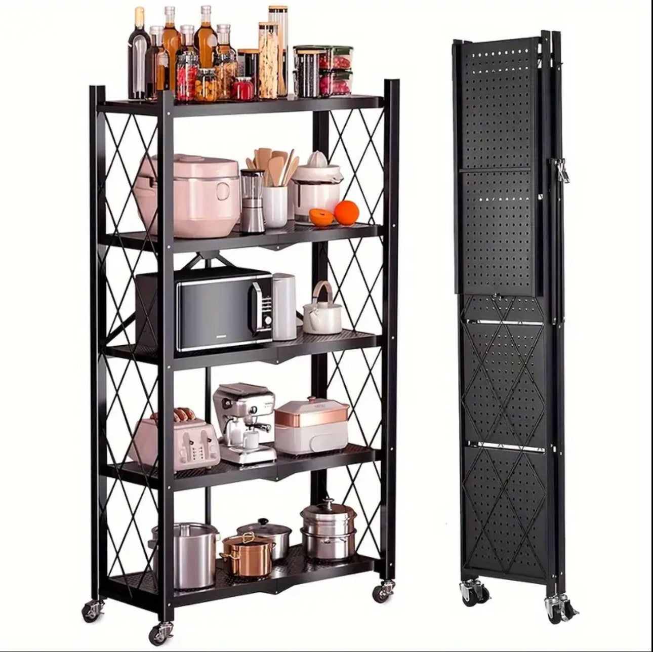 5 TIER FOLDABLE MOVABLE METALLIC STORAGE RACK