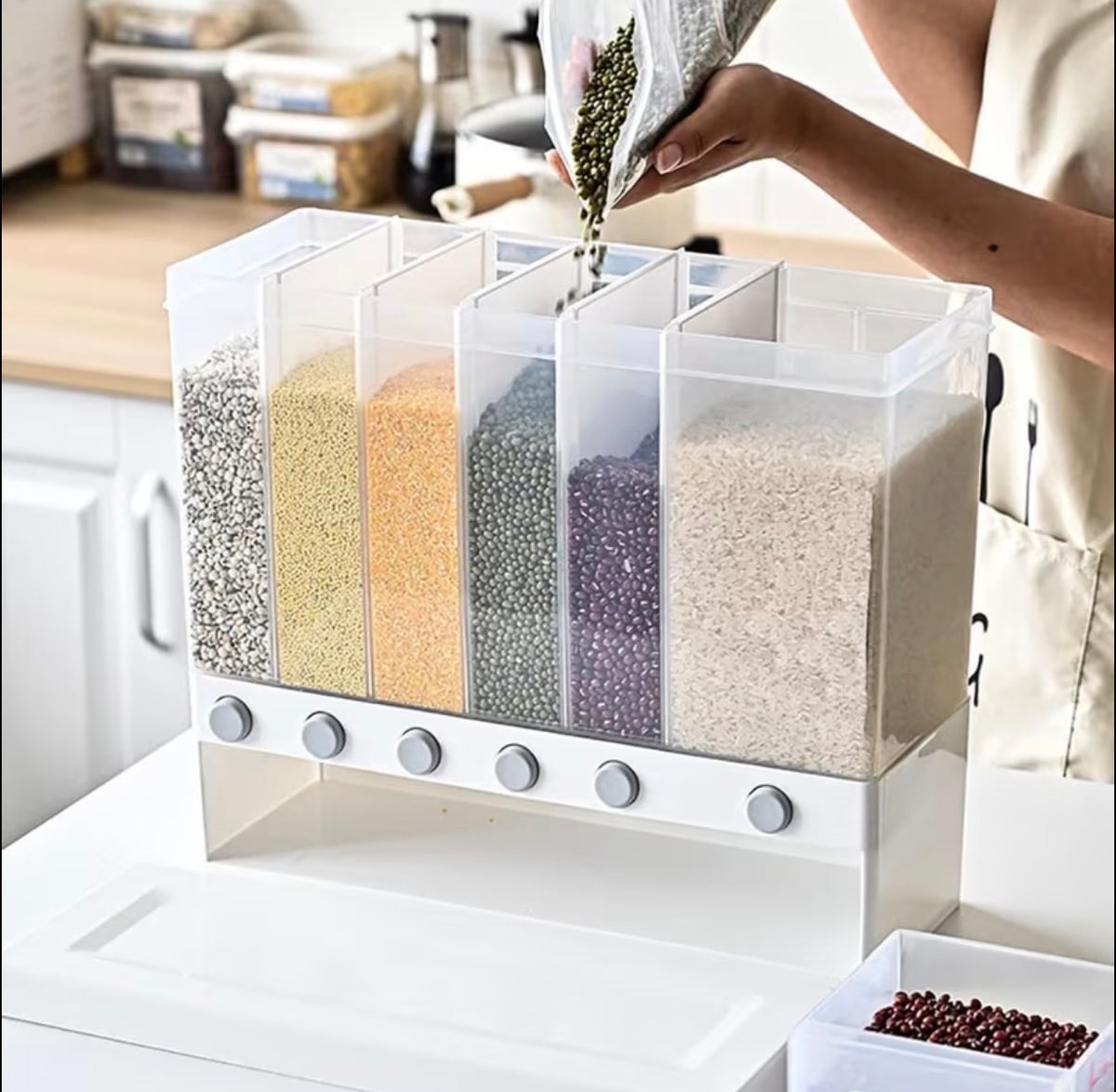10kgs 6-Partitions Multifunctional Cereal/Rice Dispenser bucket