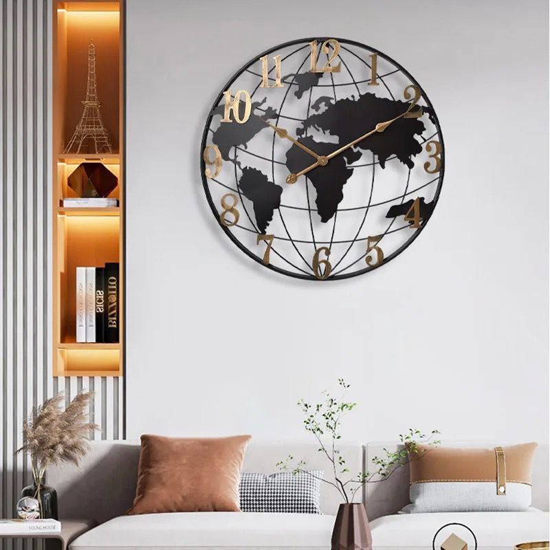 Large World Map Wall Clock for Living Room Decoration 60cm