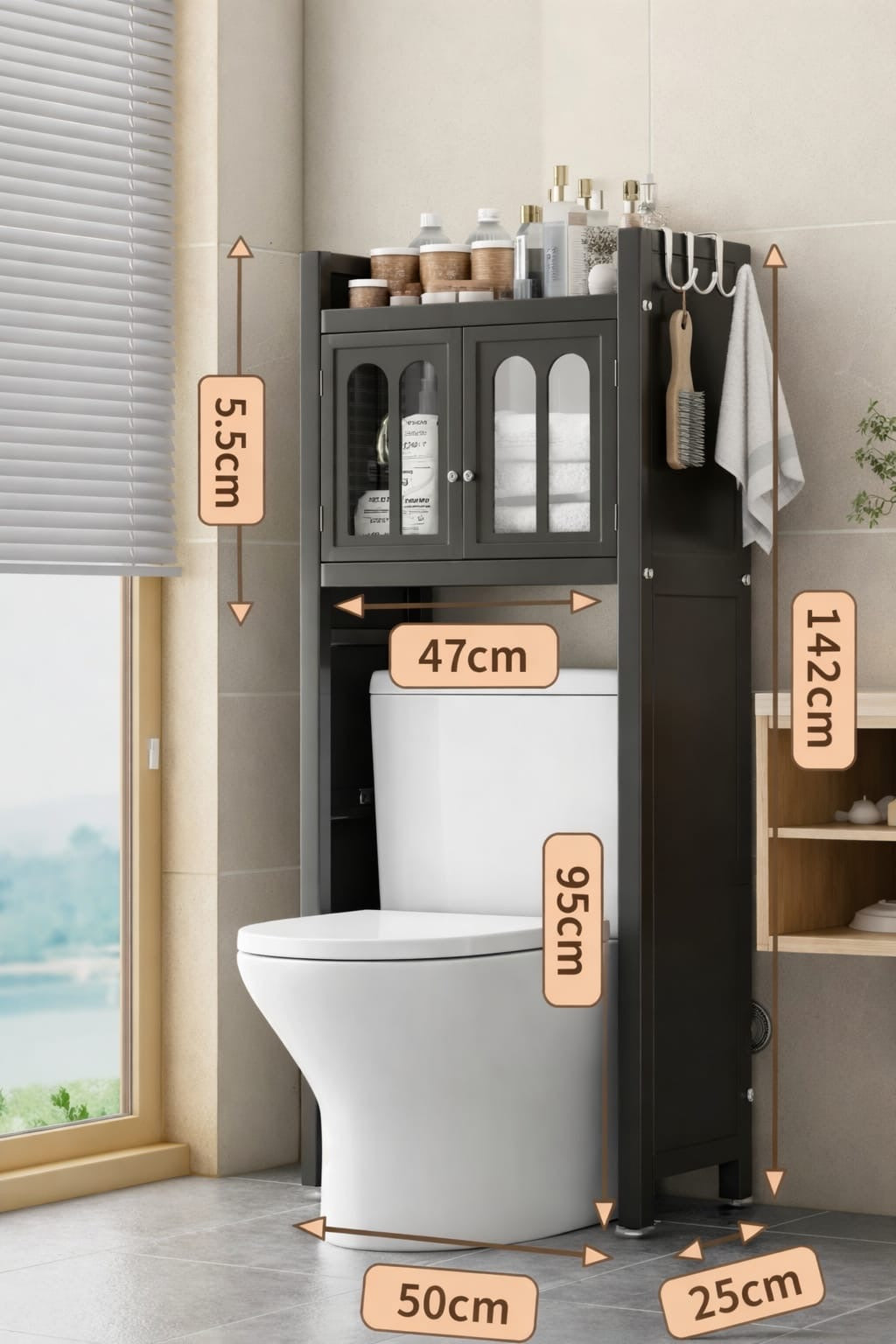 Premium Over-The-Toilet Bathroom Storage Cabinet with dust proof locker