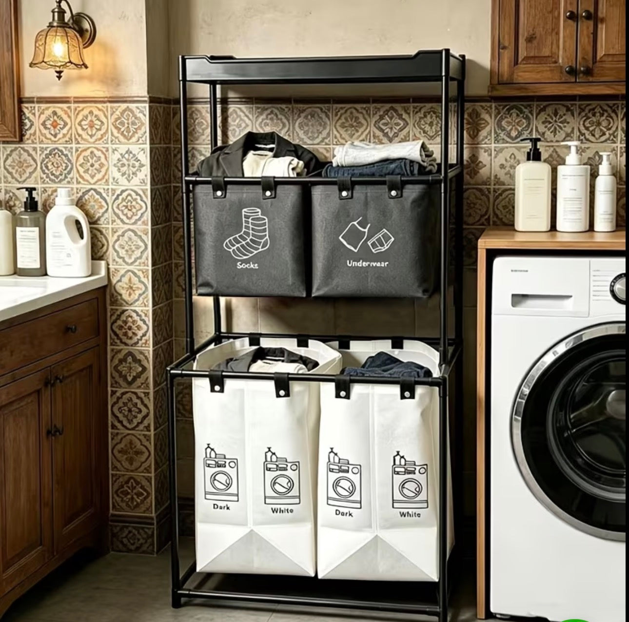4 grid laundry basket with storage rack