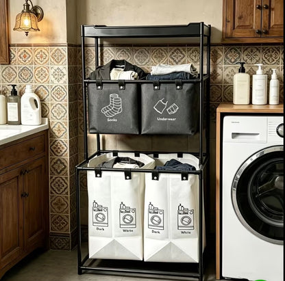 4 grid laundry basket with storage rack