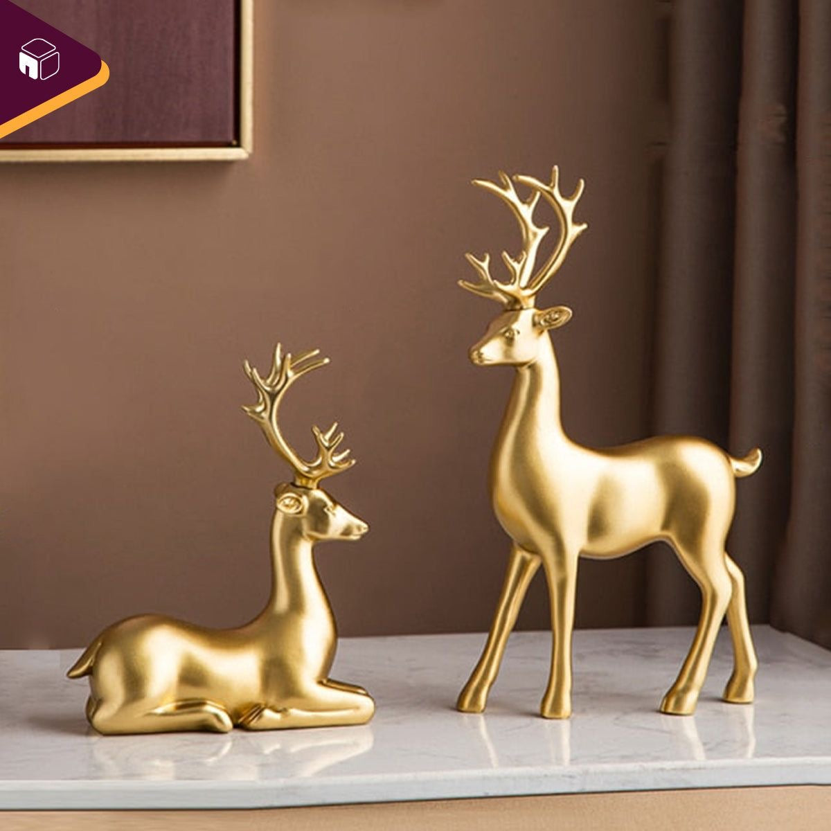 Two golden deers Crystal Ball Center piece set