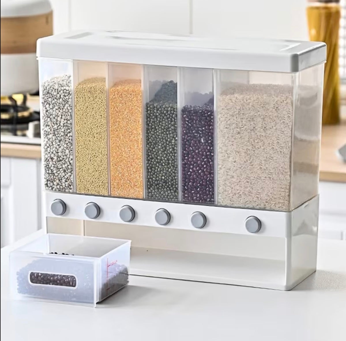 10kgs 6-Partitions Multifunctional Cereal/Rice Dispenser bucket