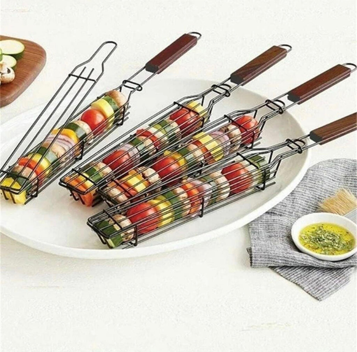 1 pc Barbecue wooden handle durable high-quality reusable strong stainless rack