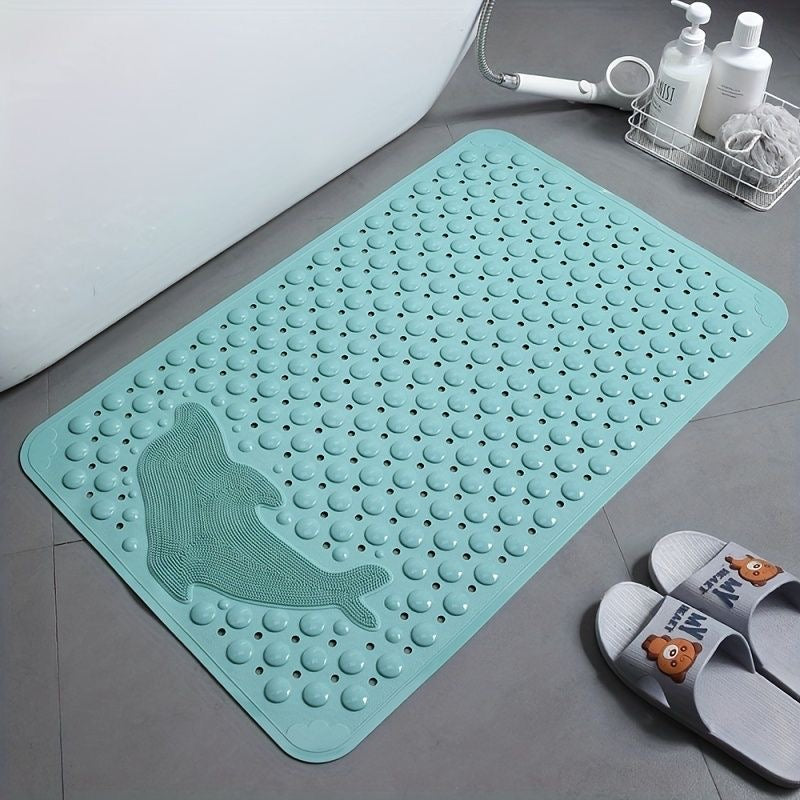 Bathroom anti slip mat with dolphin lazy scrubber