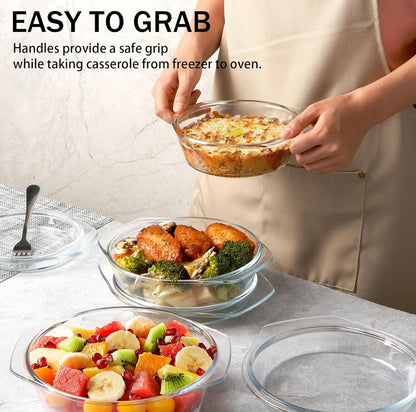 3 pcs Round Casserole set with Glass Lid