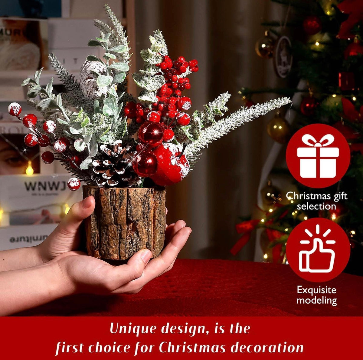 35cm Snow-Covered Christmas Tree Decoration with decor
