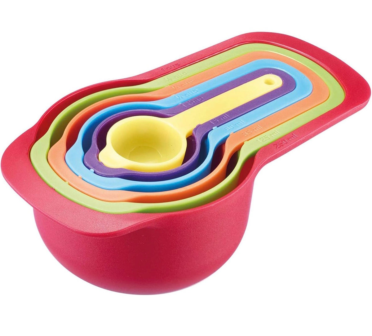 6-piece plastic measuring cup and spoon set for baking and cooking