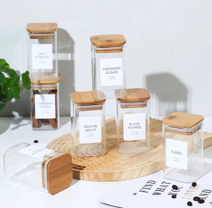 6-pack Square Glass Jars with Bamboo lid And Spoon