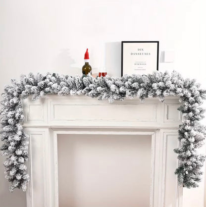 2.7M Christmas Pine Garland Snow Flocking Falling Cedar Rattan Artificial Greenery with no decorations
