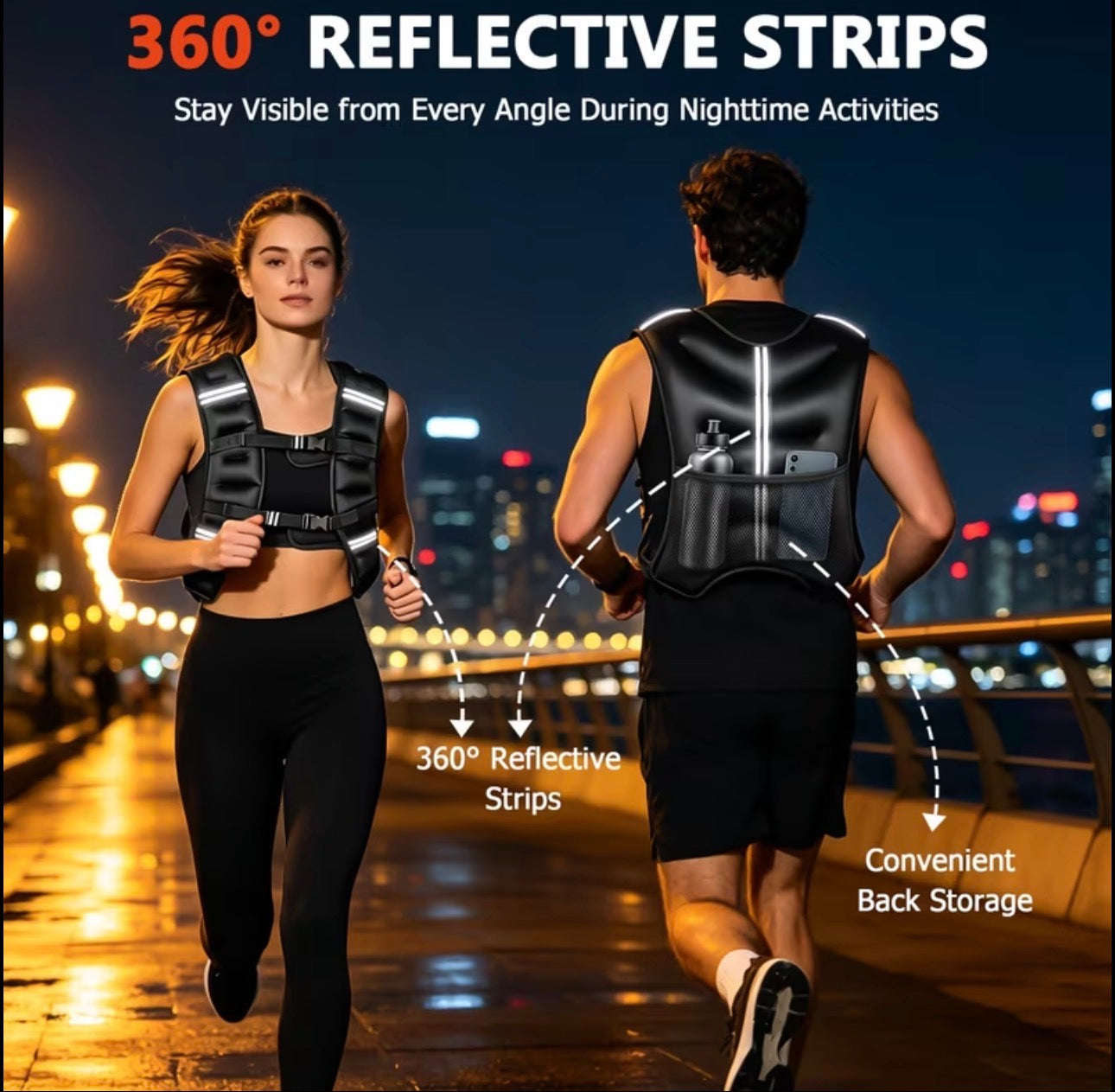 6 lbs Black Weighted Vest with Reflective Stripe