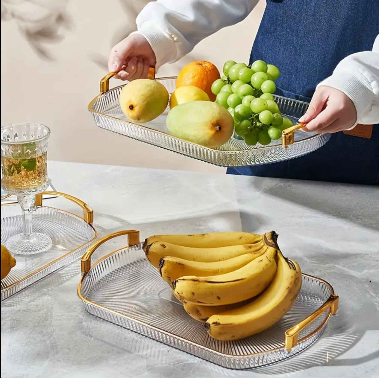 Acrylic trays with golden rim& handles