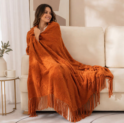 Nordic Style Sofa Throw Blanket with Tassels