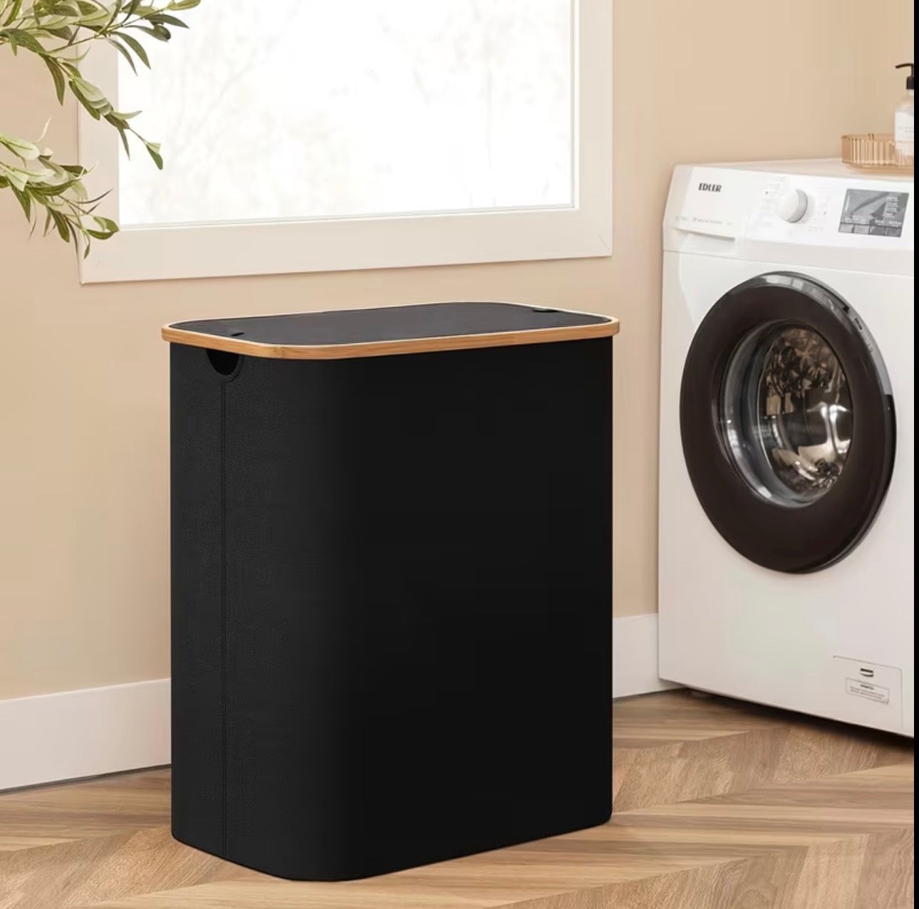 Bamboo laundry storage hamper with compartments