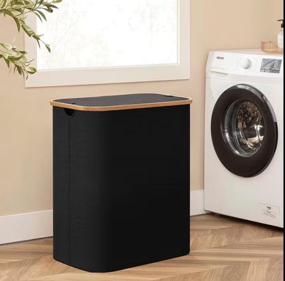 Bamboo laundry storage hamper with compartments