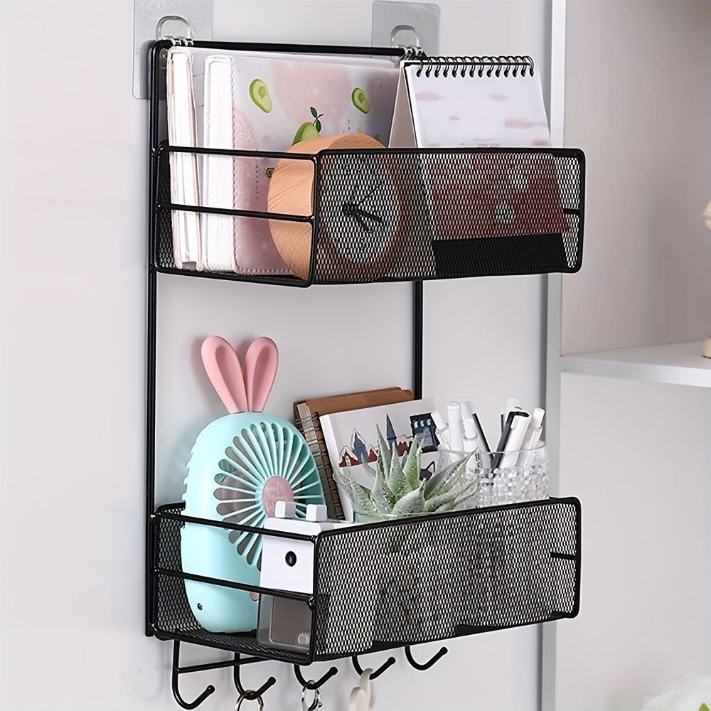 2 Layers Mesh Bathroom rack/ Organizer with self adhesive stickers & hooks