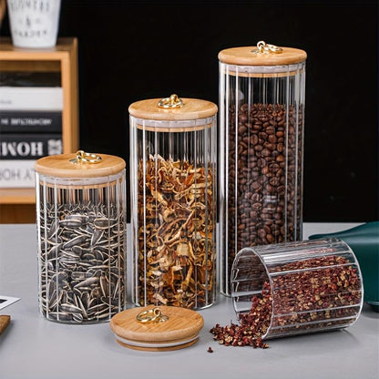 3pcs Set Glass Storage Jars With Bamboo Lids