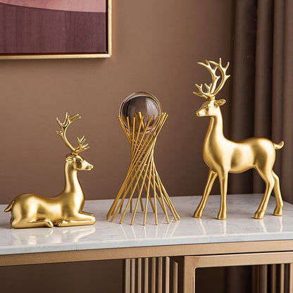 Two golden deers Crystal Ball Center piece set