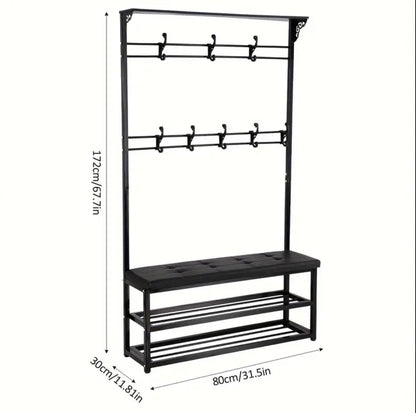 Multipurpose Entryway Bench shoe rack with clothes hanger