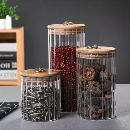 3pcs Set Glass Storage Jars With Bamboo Lids