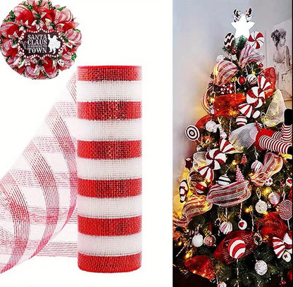 26cm 10 Yards Gold White Mesh Ribbon DIY Xmas Tree Glitter Mesh Roll Decorations