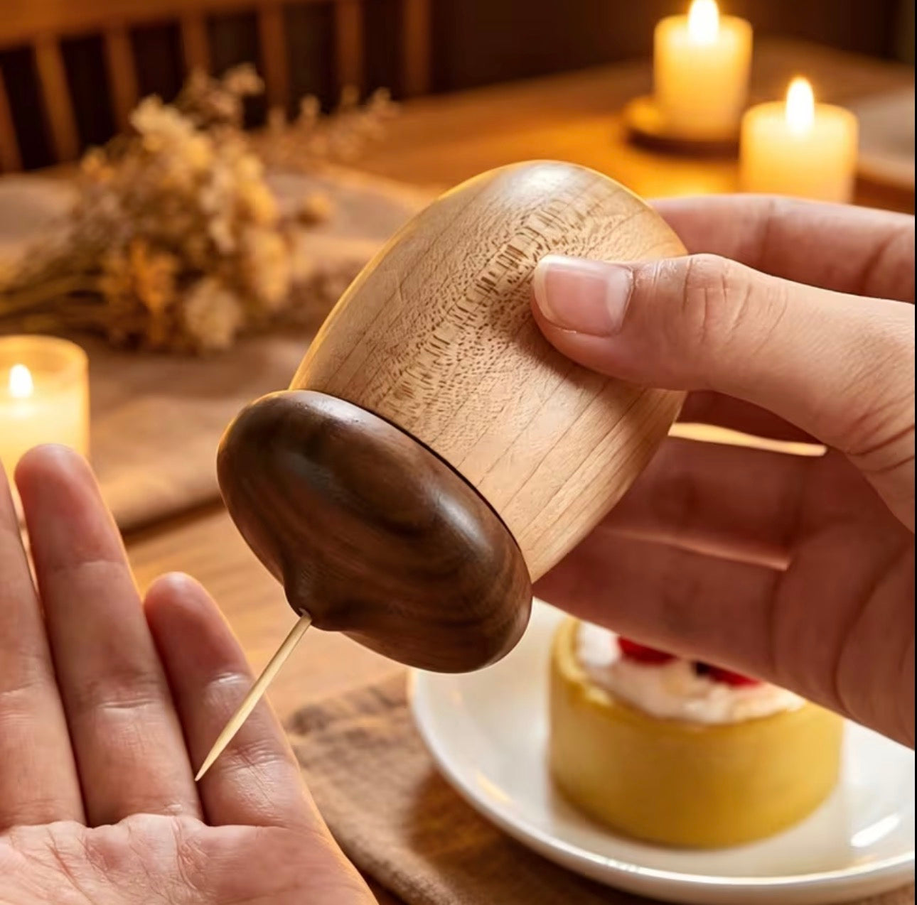 Creative Walnut Cotton Swab & Toothpick Holder
