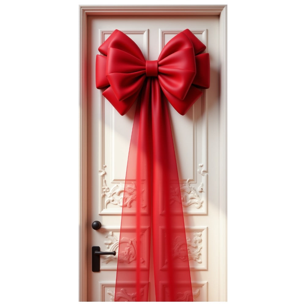 Red Decorative Bow Banner Large Size Christmas Door Display Bow Shape Satin Bow
