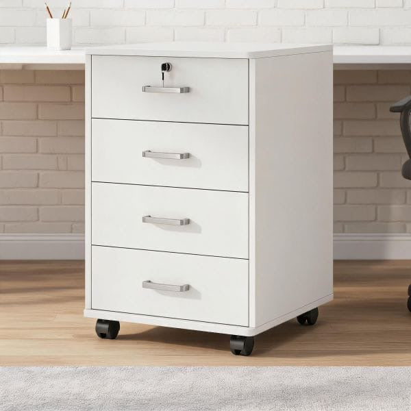 Minimalist wooden multi-purpose cabinet with lock and wheels