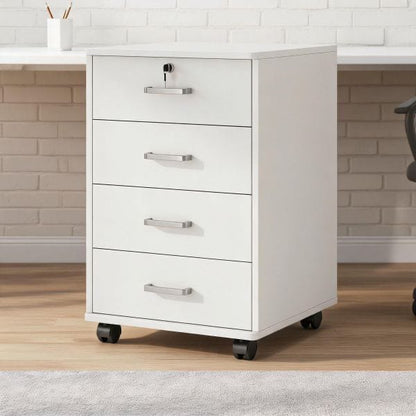 Minimalist wooden multi-purpose cabinet with lock and wheels