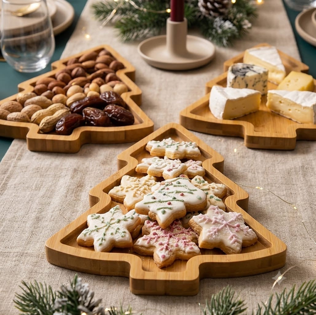 3Pc Wooden Christmas Trays | Christmas Bamboo Dessert Boards