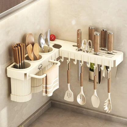 Multifunctional wall mounted cutlery storage rack.
