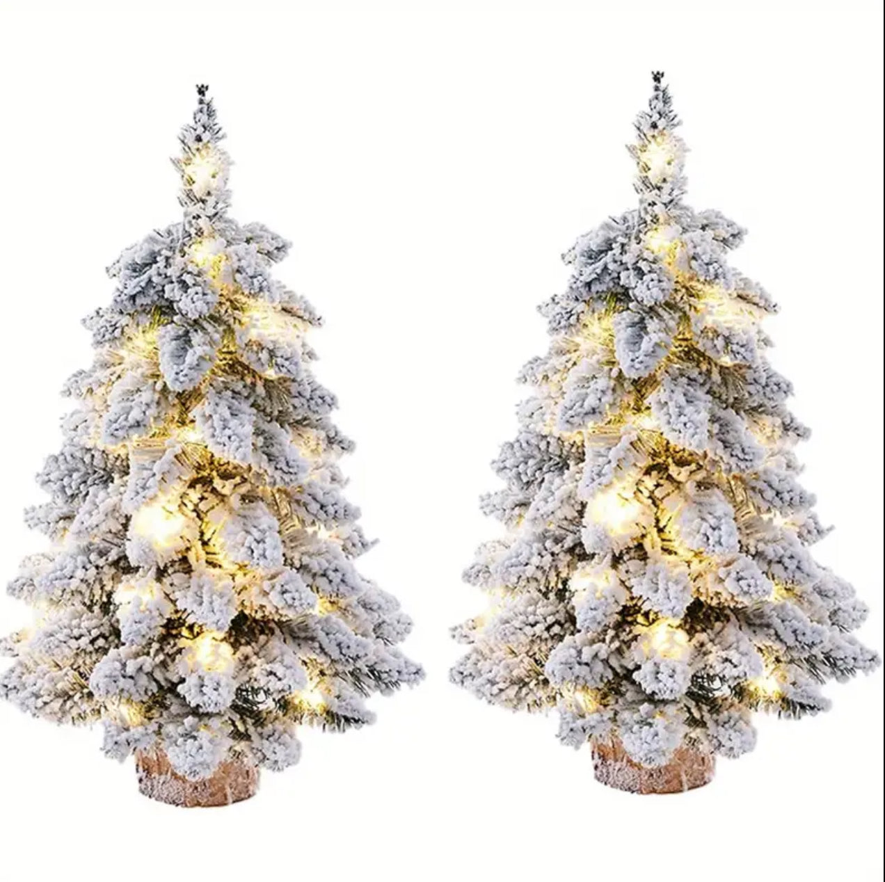 Pre-lit mini  snow flocked  christmas trees set