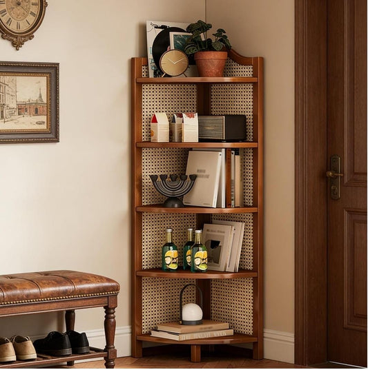 5-Tier Bamboo Corner Shelf Bookshelf