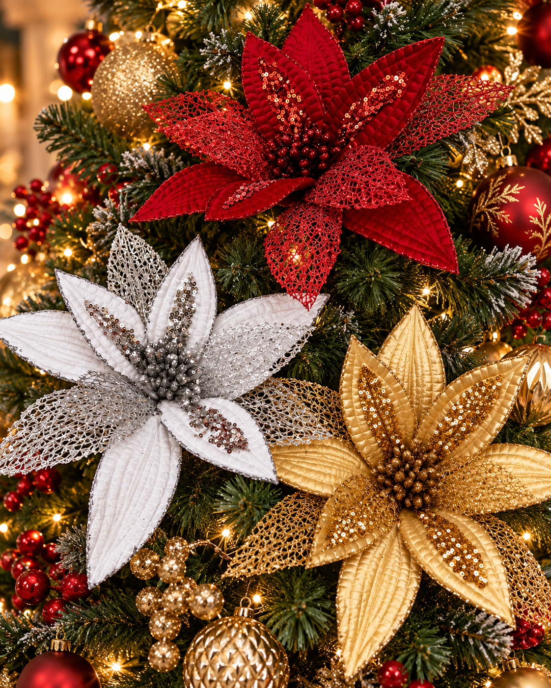 Glitter Poinsettia Christmas Flower
