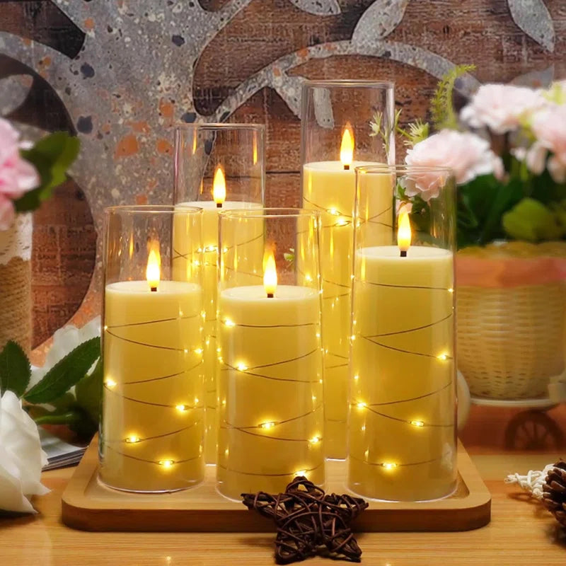 5 pcs Acrylic flameless LED candles with string light