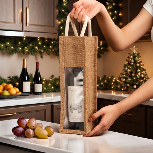 1pc Rustic Christmas  Jute Rope Wine Bottle Bags