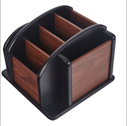 Wooden Rotating Desktop Organizer and Remote Control Caddy