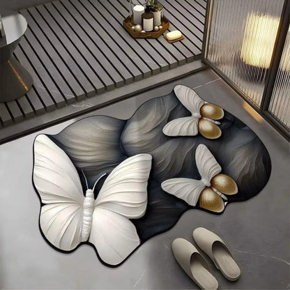 VIKAMA Simple Butterfly Pattern Irregular Bathroom Floor Mat