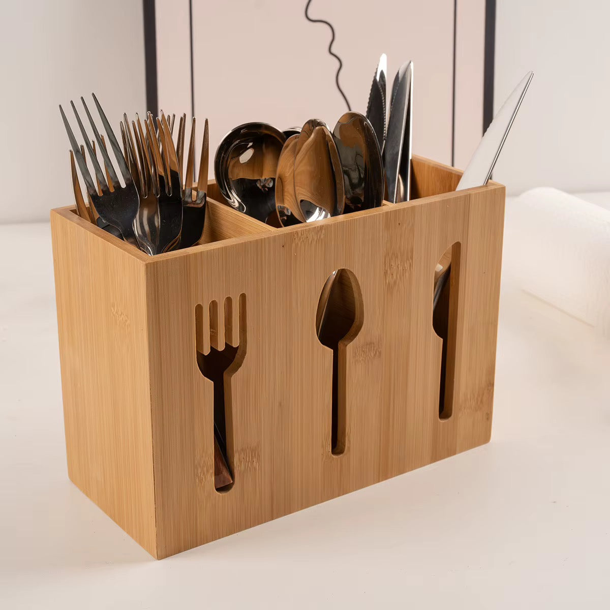 L3 slot bamboo cutlery organizer box