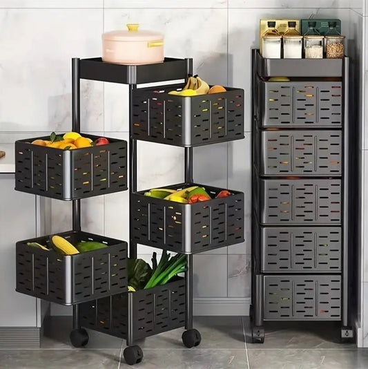 Heavy-duty 5tier Square Multi-layer Basket Storage Rack for Fruits and Vegetable