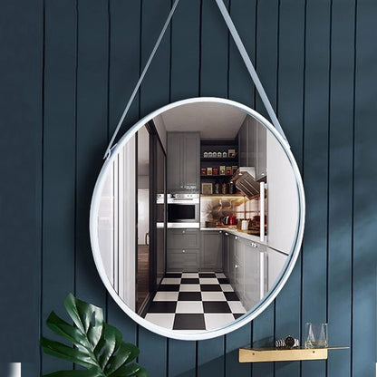 Round Hanging Mirror with Strap Decorative Wall Mirror 60cm