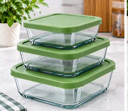 Square 3Pc Glass Food Storage Containers