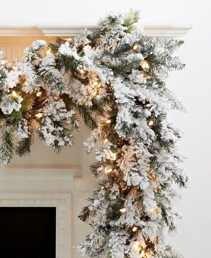 2.7M Christmas Snow Flocked Garland +10meters lights