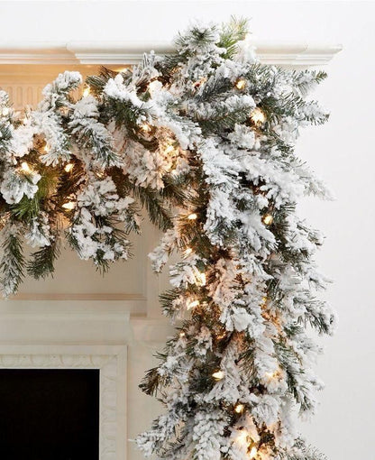 2.7M Christmas Snow Flocked Garland +10meters lights