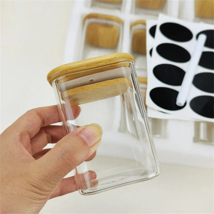 12pcs Square Glass spice jar set